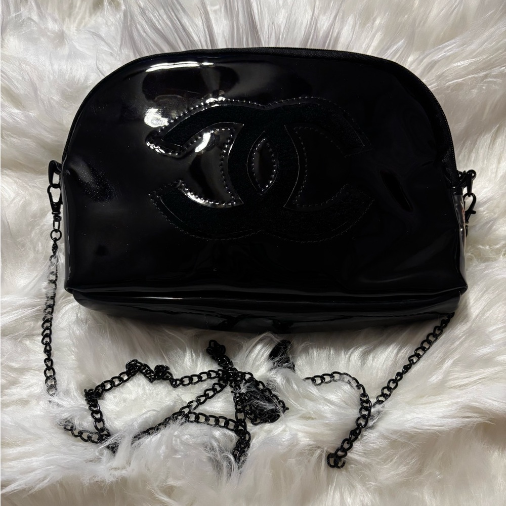 CC Glossy Black Makeup Crossbody Bag